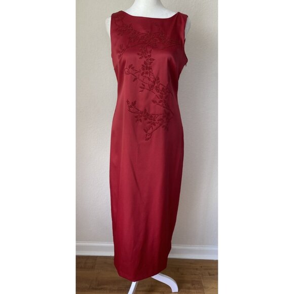 CDC Petites SZ 8 Satin Formal Dress Red Beaded Floral Prom Dress 90s Y2K - Picture 1 of 7
